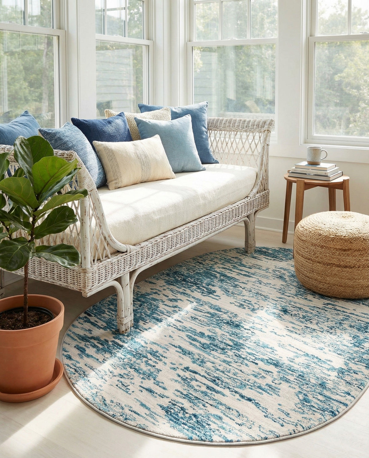 Serenity Sands Collection Area Rug - Dunescape Oval Blue  lifestyle 107