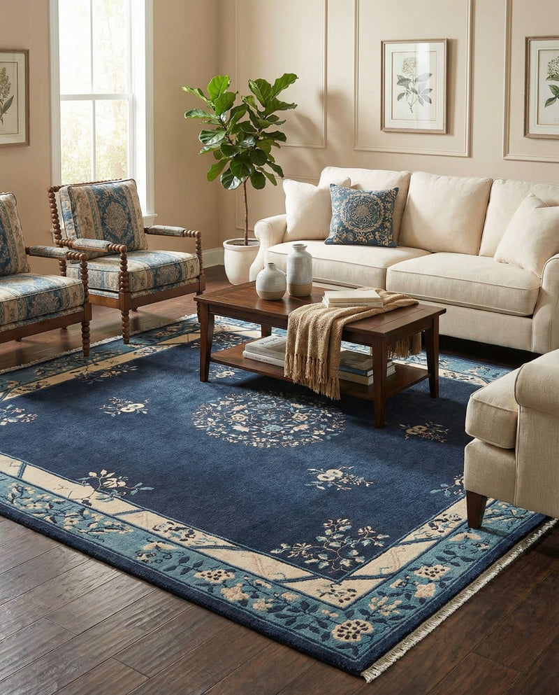 Bazaar Chic Collection Area Rug -  Ouarzazate Square Navy Blue  lifestyle 50