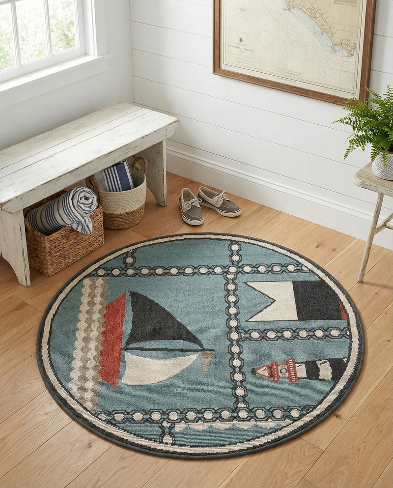 Seaside Haven Rugs Collection Area Rug -  Anchorage Round Blue  lifestyle 71