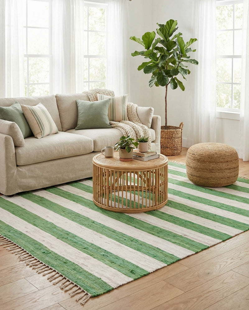 Tassel Trail Collection Area Rug - Pathway (Green and Ivory) Rectangle Green and Ivory  lifestyle 9