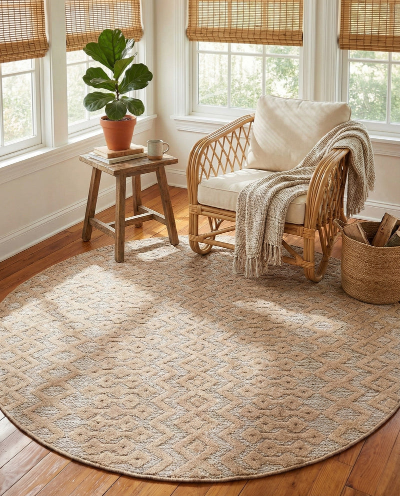 Garden Lattice Charm Collection Area Rug -  Pergola (Beige) Round Beige  lifestyle 45