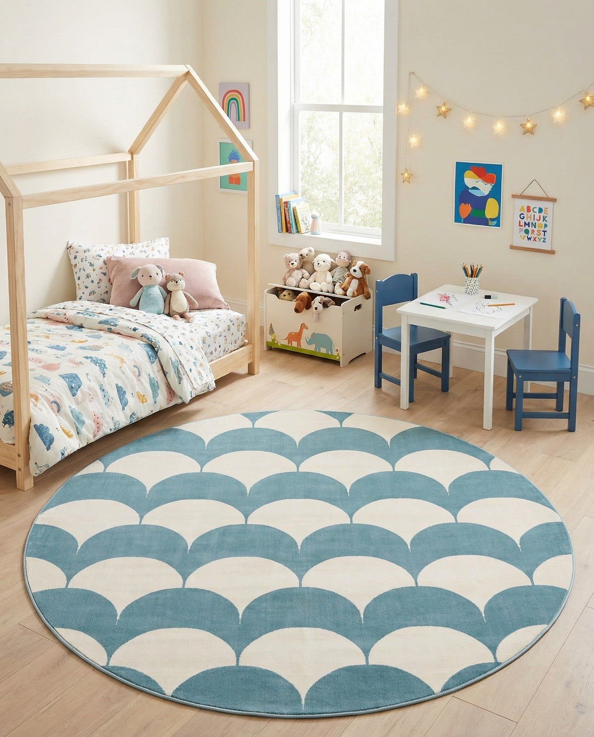 Wonder Tykes Collection Area Rug - Sparklewood Round Sky blue  lifestyle 157