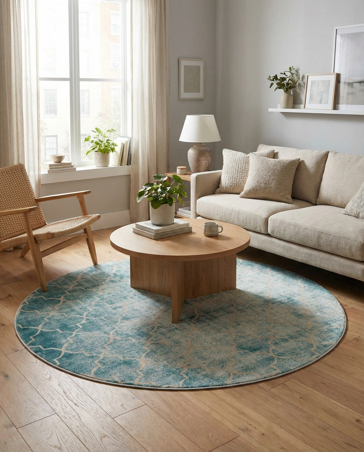 Metro Heights Collection Area Rug -  Midtown Round Teal  lifestyle 44
