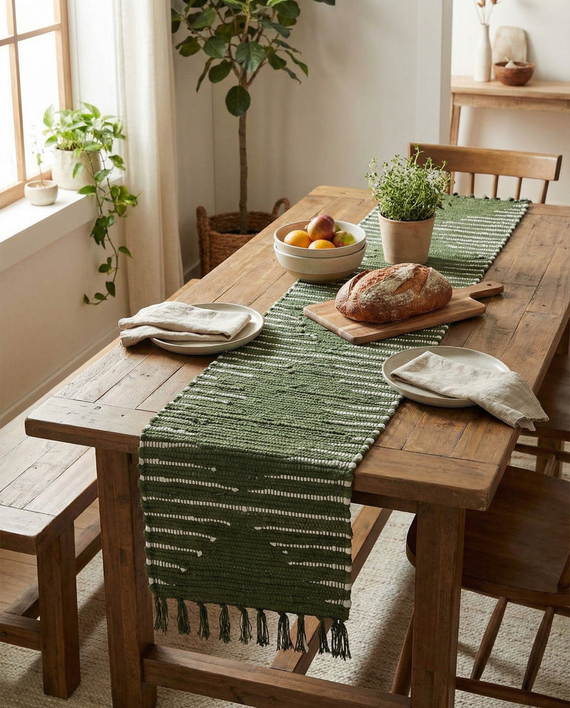 Thar Cotton Collection Area Rug - Jaisalmer (Green) Table Runner Green  lifestyle 70