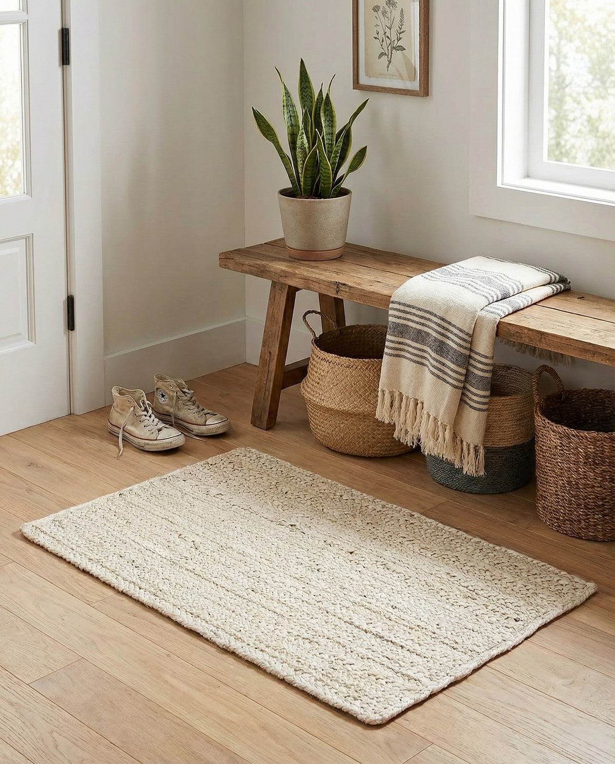 Woven Seaside Jute Collection Area Rug - Savannah (White) Rectangle White  lifestyle 6