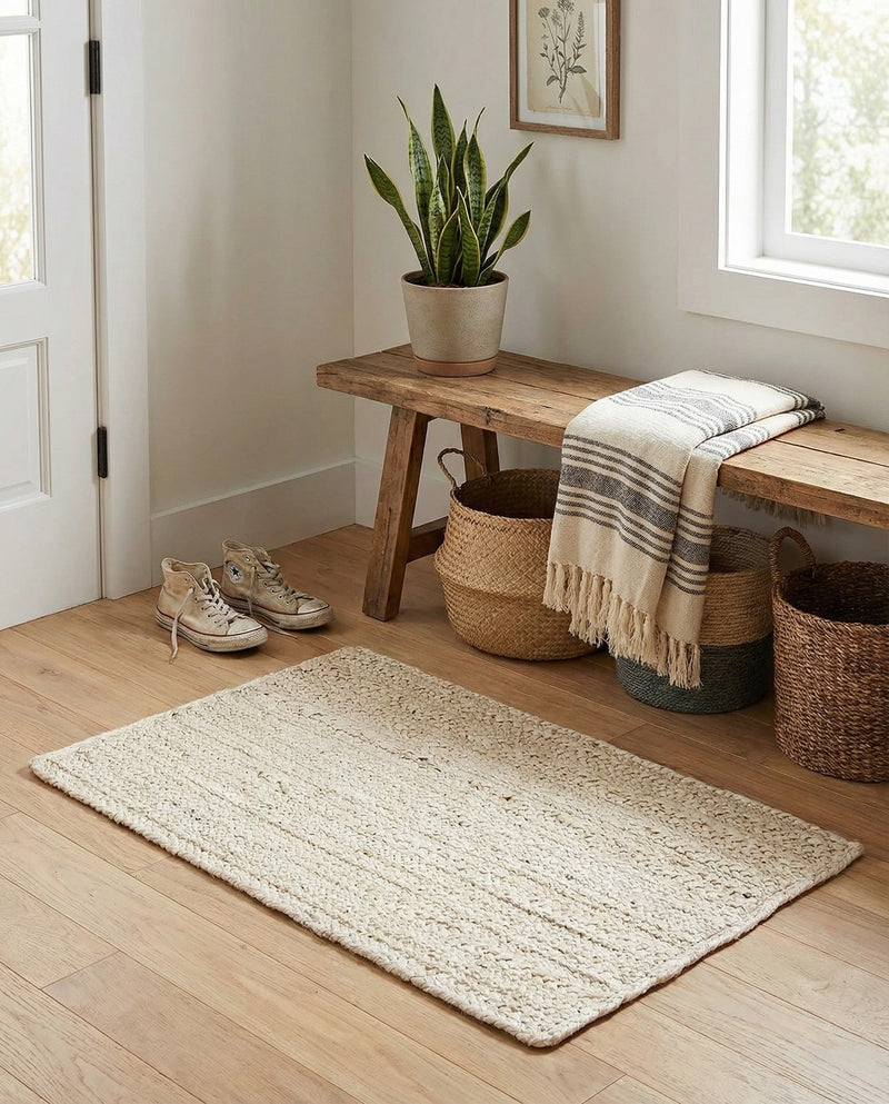 Woven Seaside Jute Collection Area Rug - Savannah (White) Rectangle White  lifestyle 6
