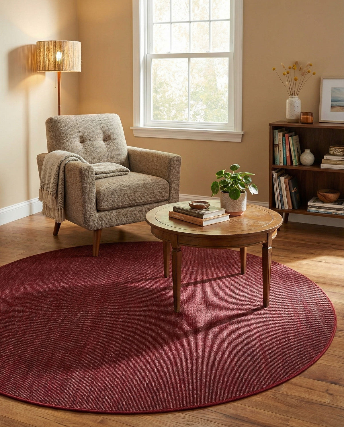 Soho Elegance Collection Area Rug - Chelsea (Burgundy) Round Burgundy  lifestyle 30