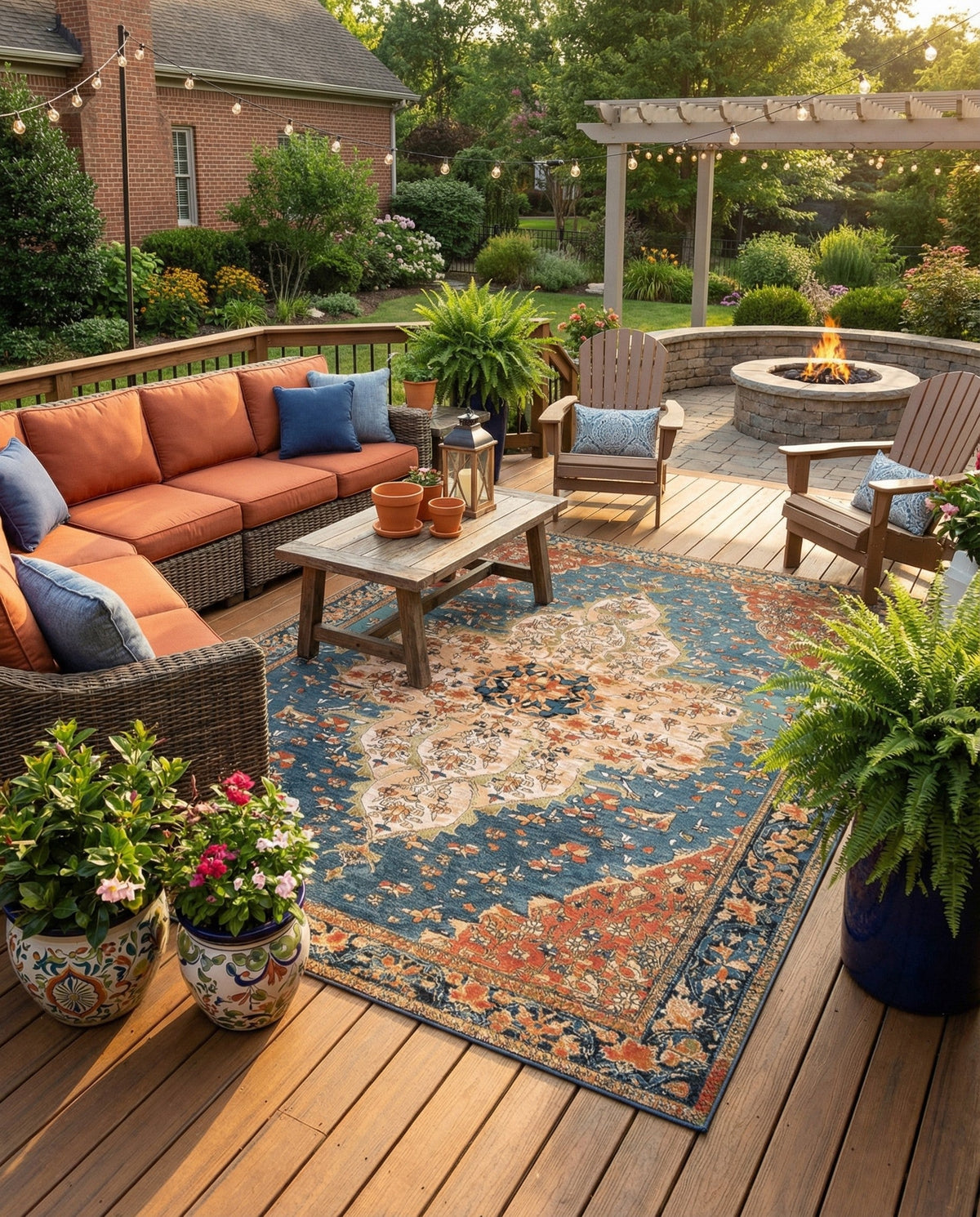 Patio Heritage Collection Area Rug -  Grove Rectangle Navy Blue and Rust Red  lifestyle 22