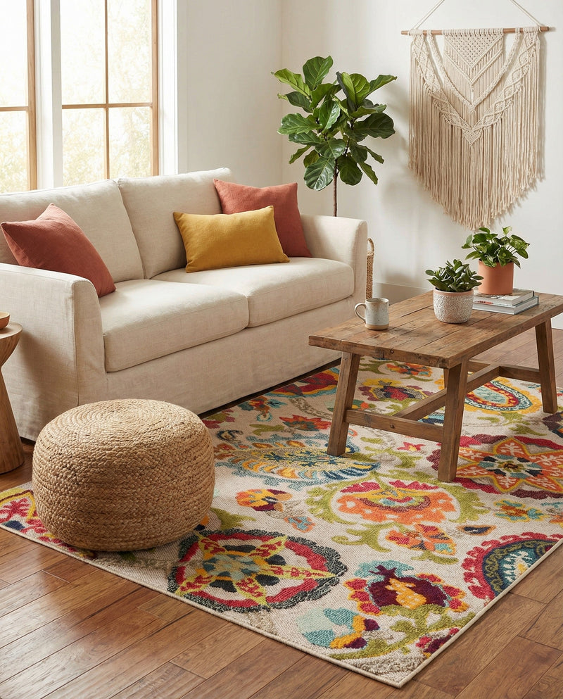 Outdoor Marrakesh Collection Area Rug - Fes Rectangle Multi Beige  lifestyle 7
