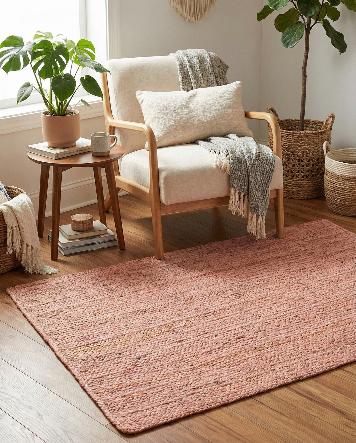 Woven Seaside Jute Collection Area Rug - Savannah (Light Pink) Rectangle Light Pink  lifestyle 6