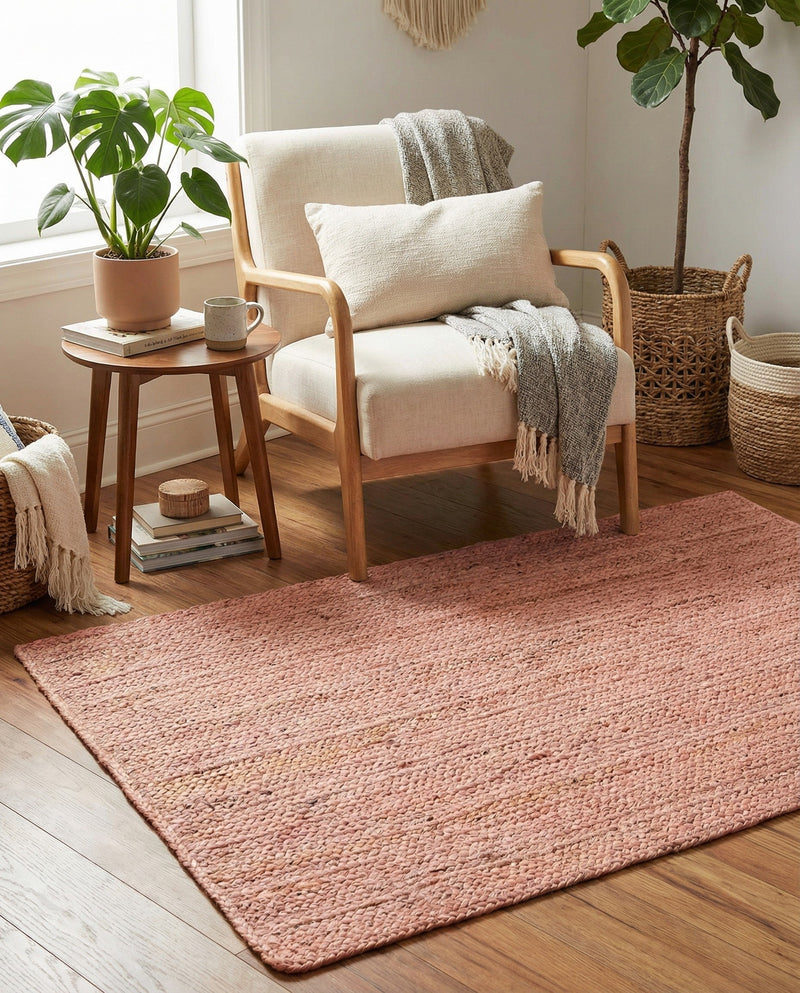 Woven Seaside Jute Collection Area Rug - Savannah (Light Pink) Rectangle Light Pink  lifestyle 6