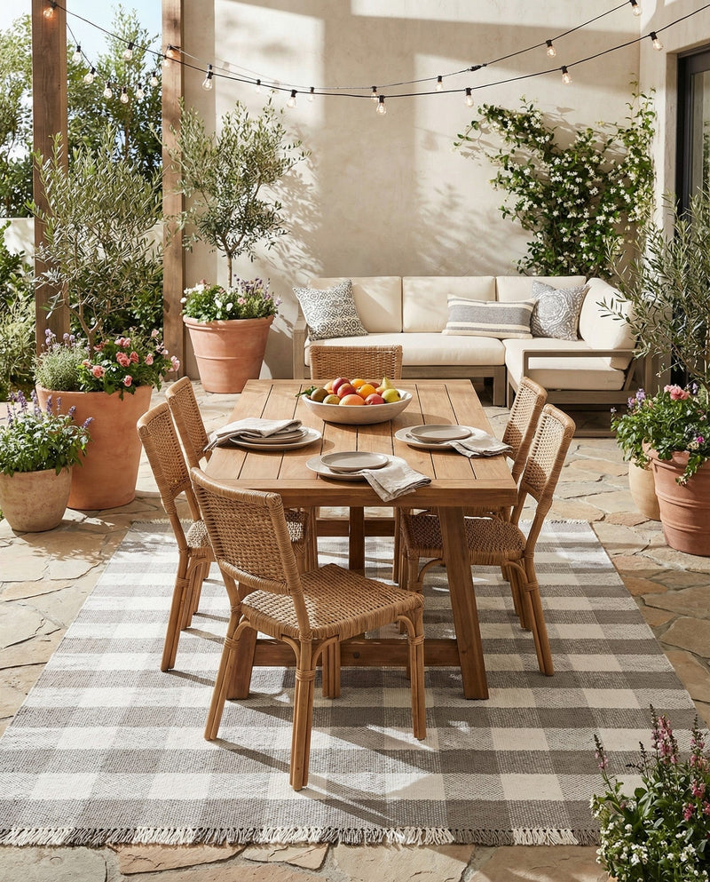 Sustainable Grid Indoor-Outdoor Oasis Collection Area Rug - Savannah Rectangle Gray  lifestyle 67