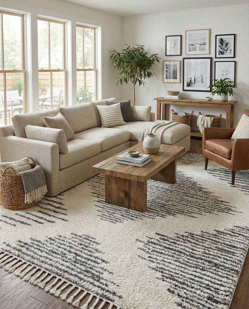 Tranquil Tides Shag Collection Area Rug -  Azure Rectangle White  lifestyle 27