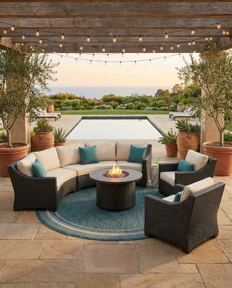 Terrace Fringe Collection Area Rug - Veranda (Teal) Round Teal  lifestyle 90