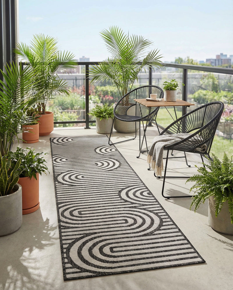 Urban Terrace Collection Area Rug -  Uptown Runner Black and White  lifestyle 73