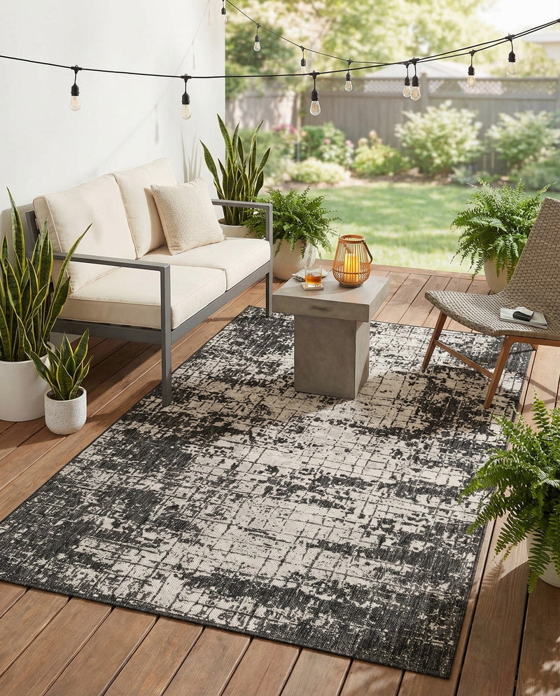 Urban Terrace Collection Area Rug -  Midtown Rectangle Black and White  lifestyle 9