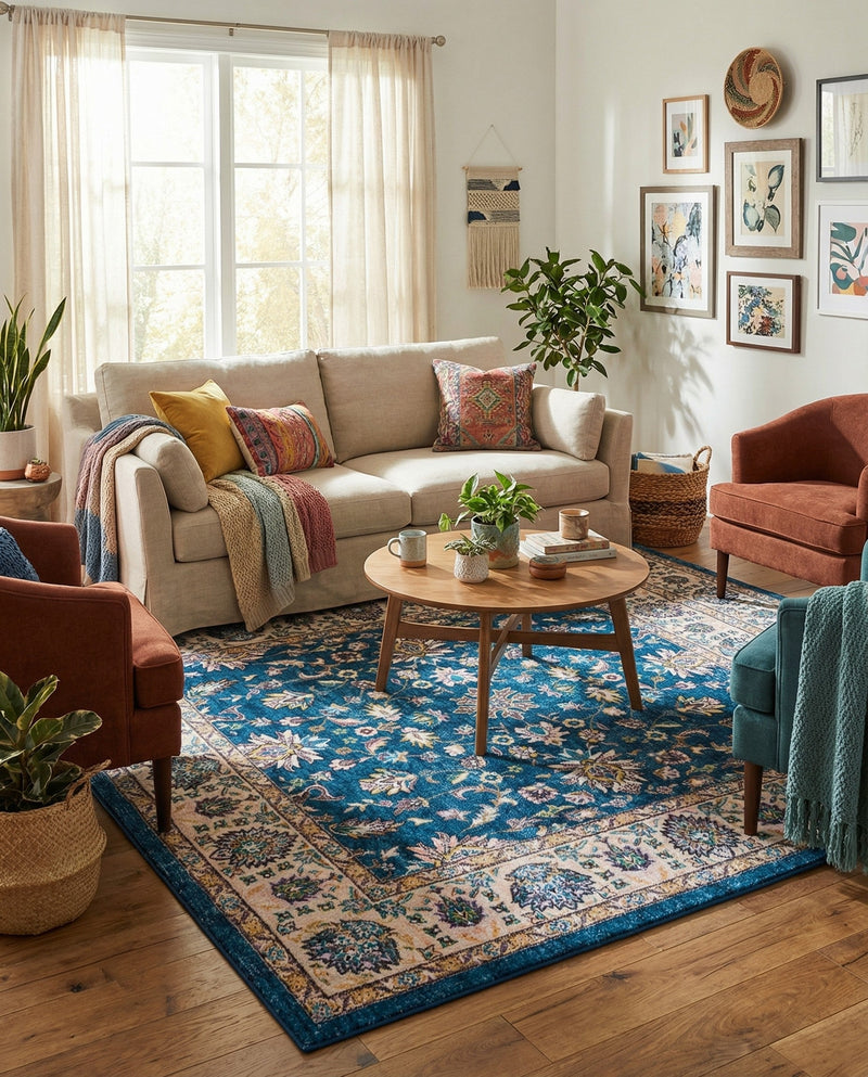 Casablanca Tapestry Collection Area Rug -  Marrakech (Egyptian Blue) Square Egyptian Blue  lifestyle 52