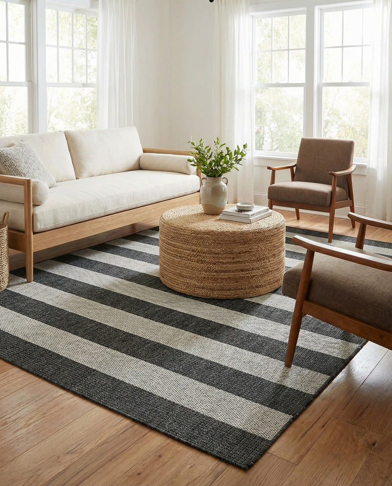 Seaside Stripes Collection Area Rug -  Veranda Rectangle Charcoal Gray  lifestyle 25
