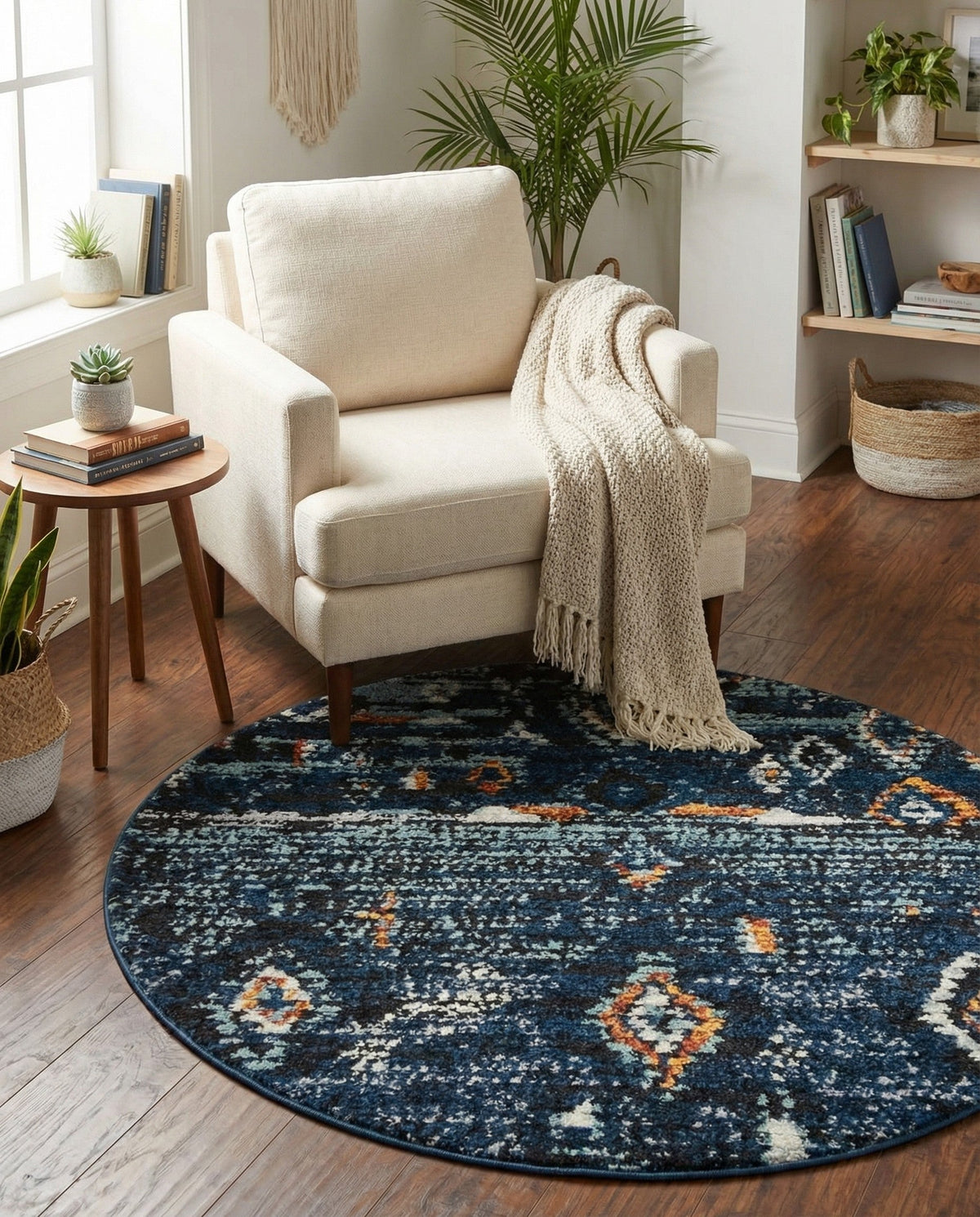 Tangier Treasures Collection Area Rug - Casablanca Round Navy Blue  lifestyle 85
