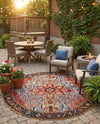 Patio Heritage Collection Area Rug -  Garden Round Rust Red and Blue  lifestyle 74