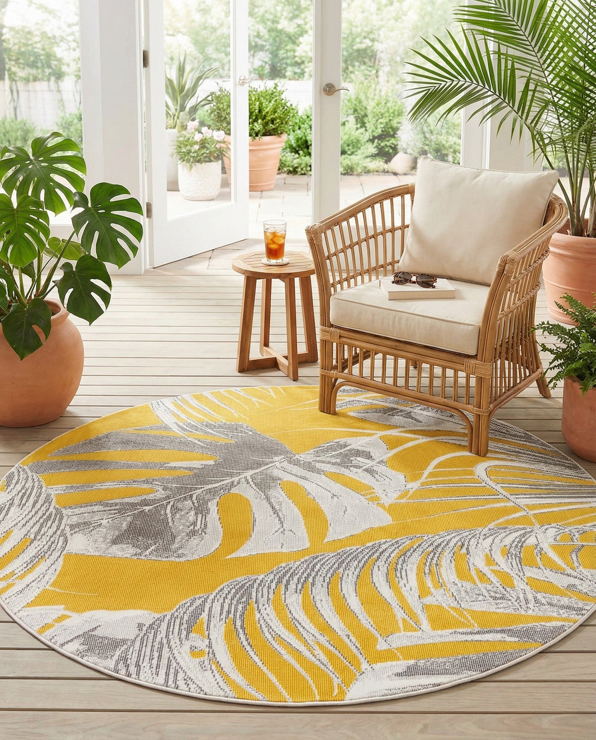 Meadow Breeze Collection Area Rug -  Clover Round Yellow  lifestyle 96