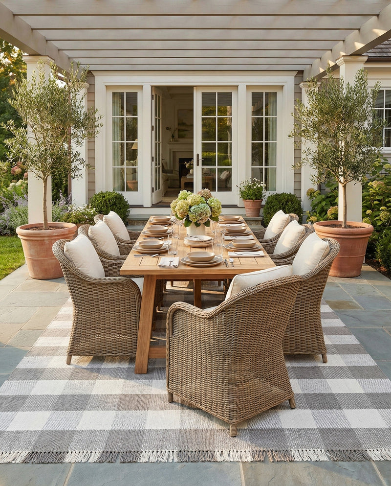 Sustainable Grid Indoor-Outdoor Oasis Collection Area Rug - Savannah Rectangle Gray  lifestyle 57