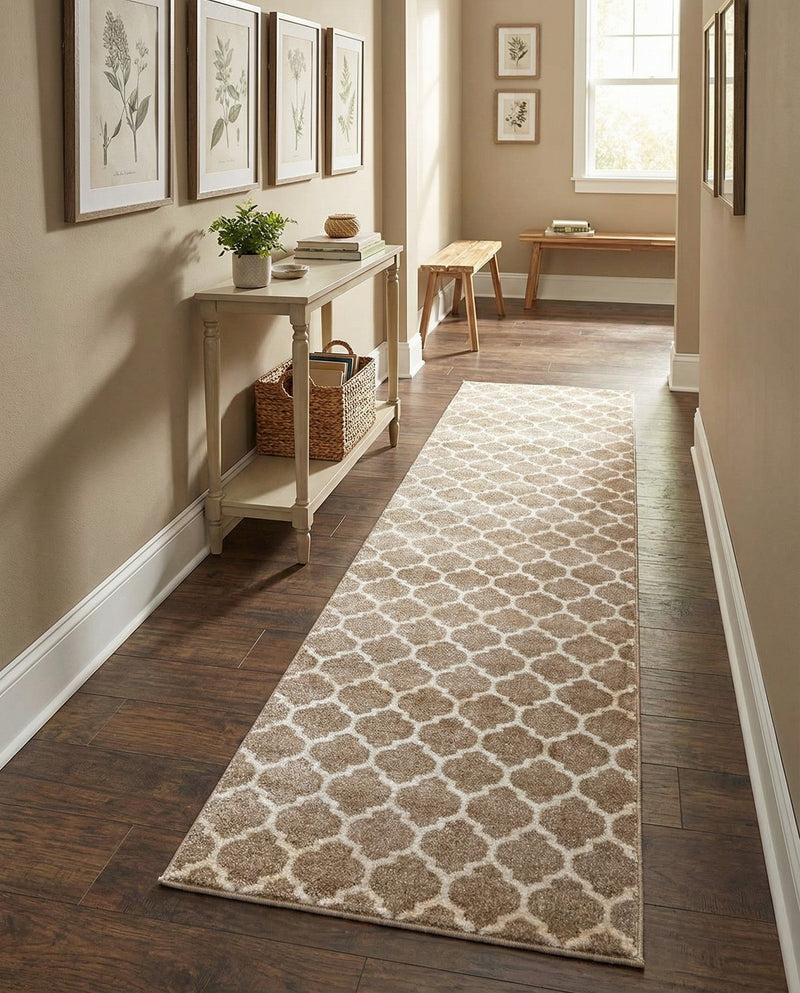 Lattice Gardens Collection Area Rug -  Bloomfield (Light Brown) Runner Light Brown  lifestyle 62