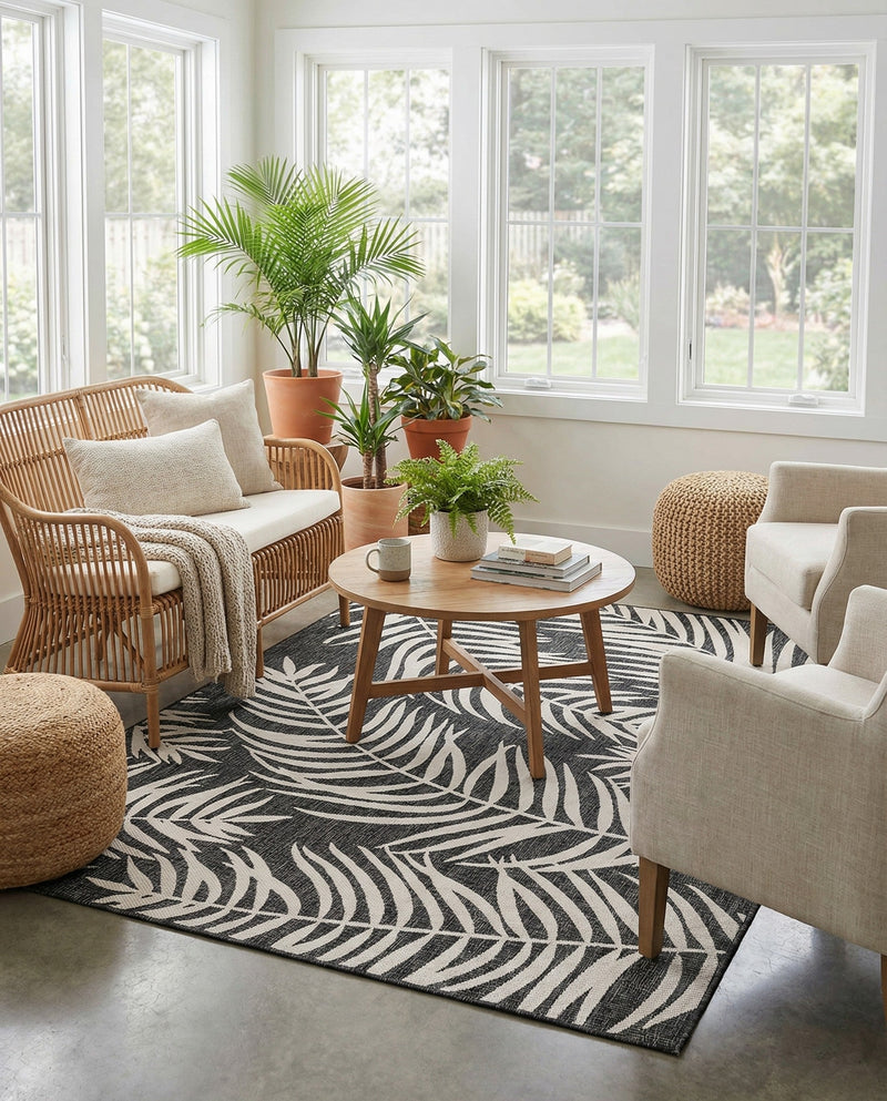 Seaside Blooms Collection Area Rug - Verdure (Charcoal) Rectangle Charcoal  lifestyle 13