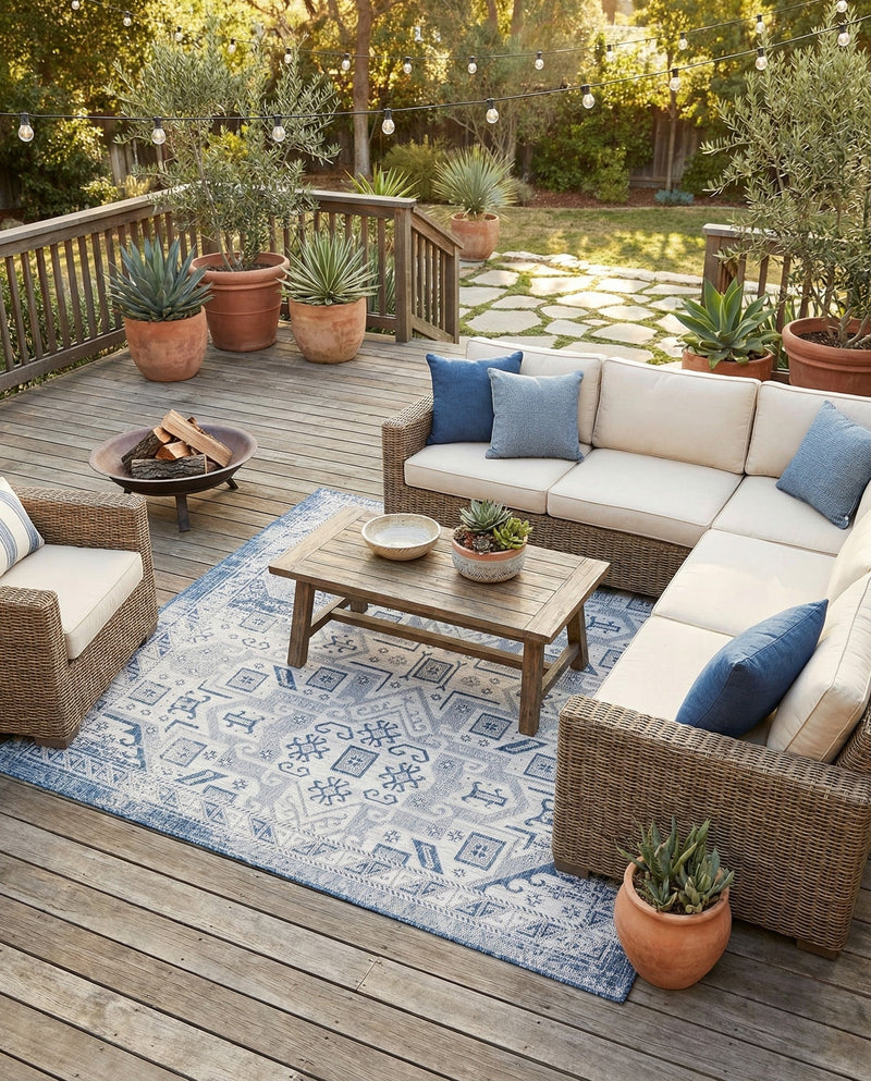 Tribal Terrace Treasures Collection Area Rug - Mayan Marina (Blue) Square Blue  lifestyle 30