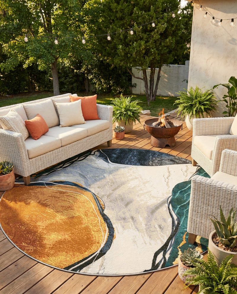 Urban Terrace Collection Area Rug -  Pavilion Round Multi  lifestyle 79