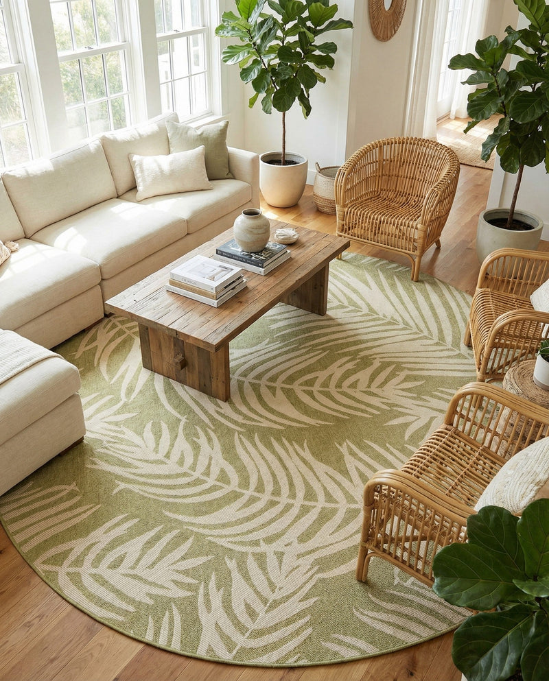 Seaside Blooms Collection Area Rug - Verdure (Green) Round Green  lifestyle 66