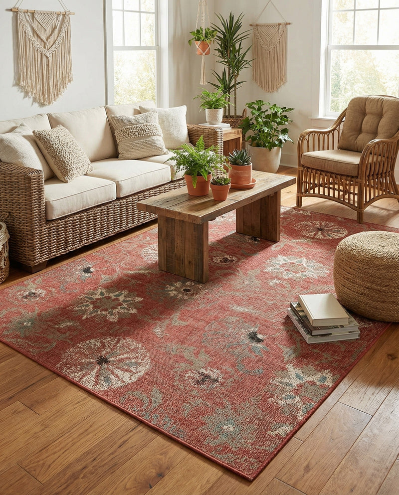 Seaside Blooms Collection Area Rug - Seychelles Rectangle Terracotta  lifestyle 30