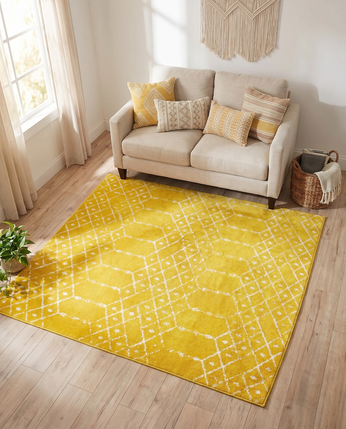 Marrakesh Lattice Collection Area Rug - Casablanca (Yellow) Square Yellow  lifestyle 91