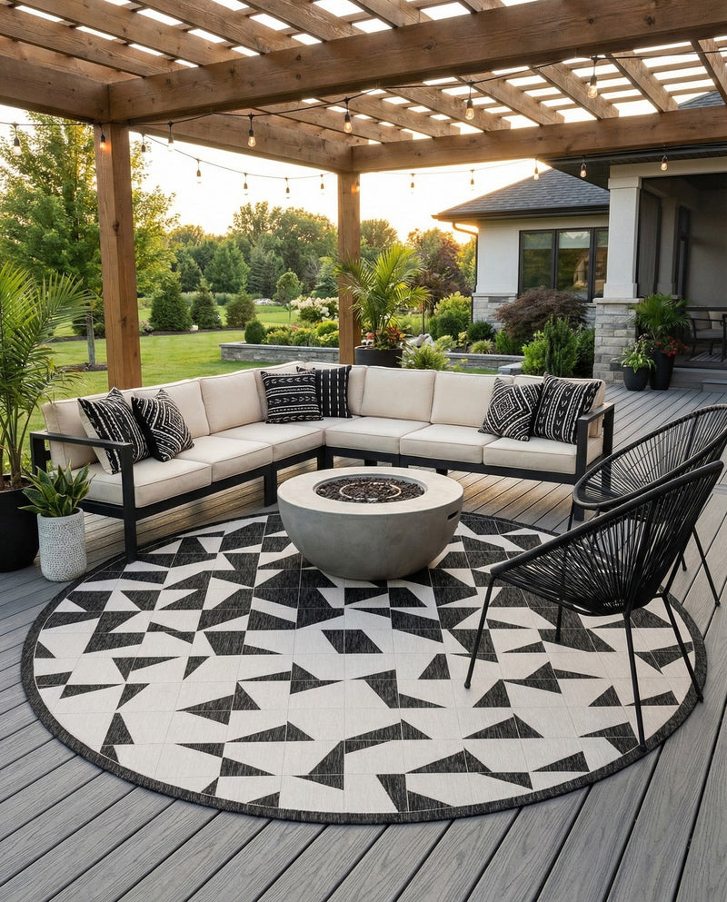 Urban Terrace Collection Area Rug -  Mercer Round Black and White  lifestyle 37