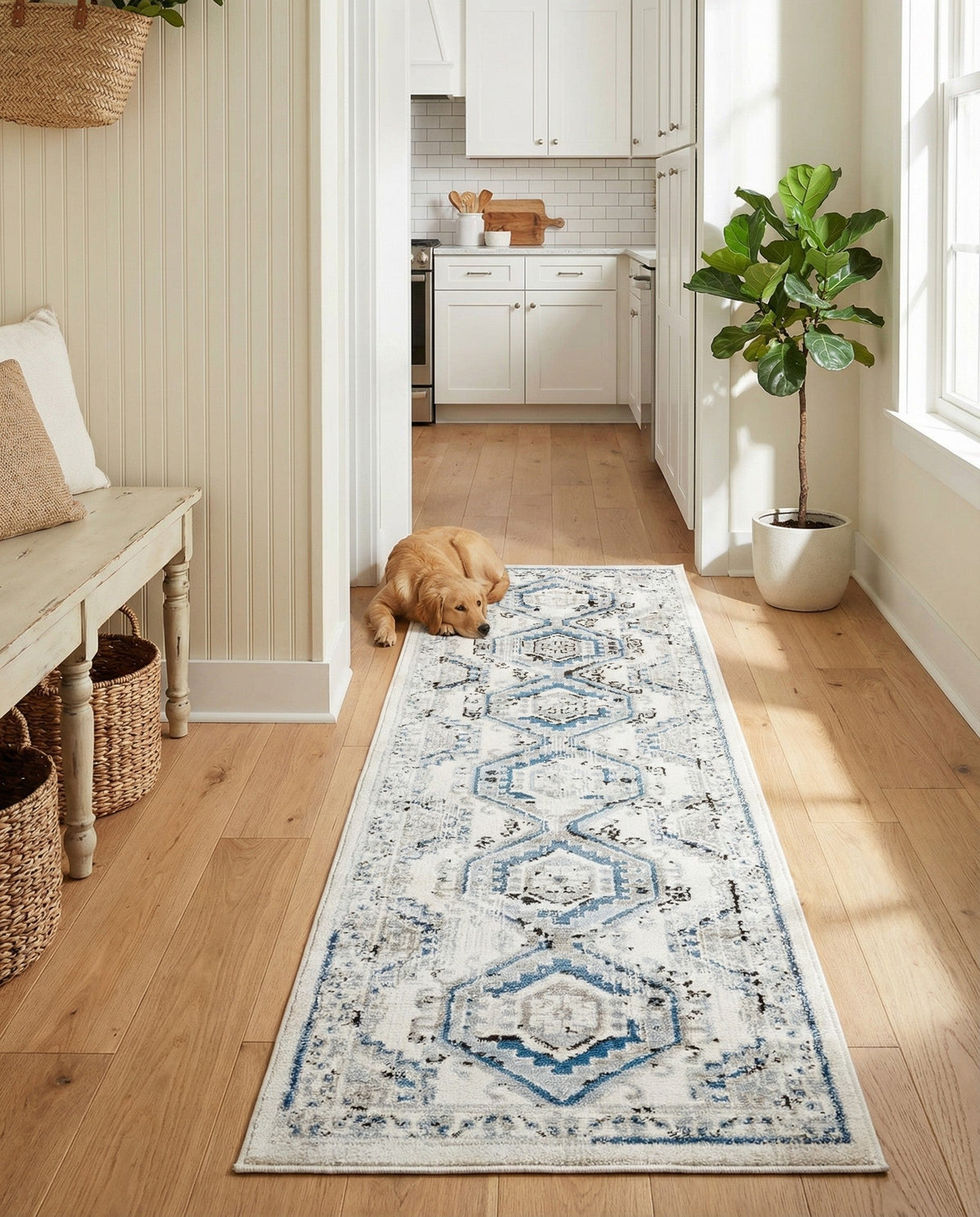 Savannah Elegance Collection Area Rug -  Tybee (Ivory Aqua) Runner Ivory Aqua  lifestyle 91