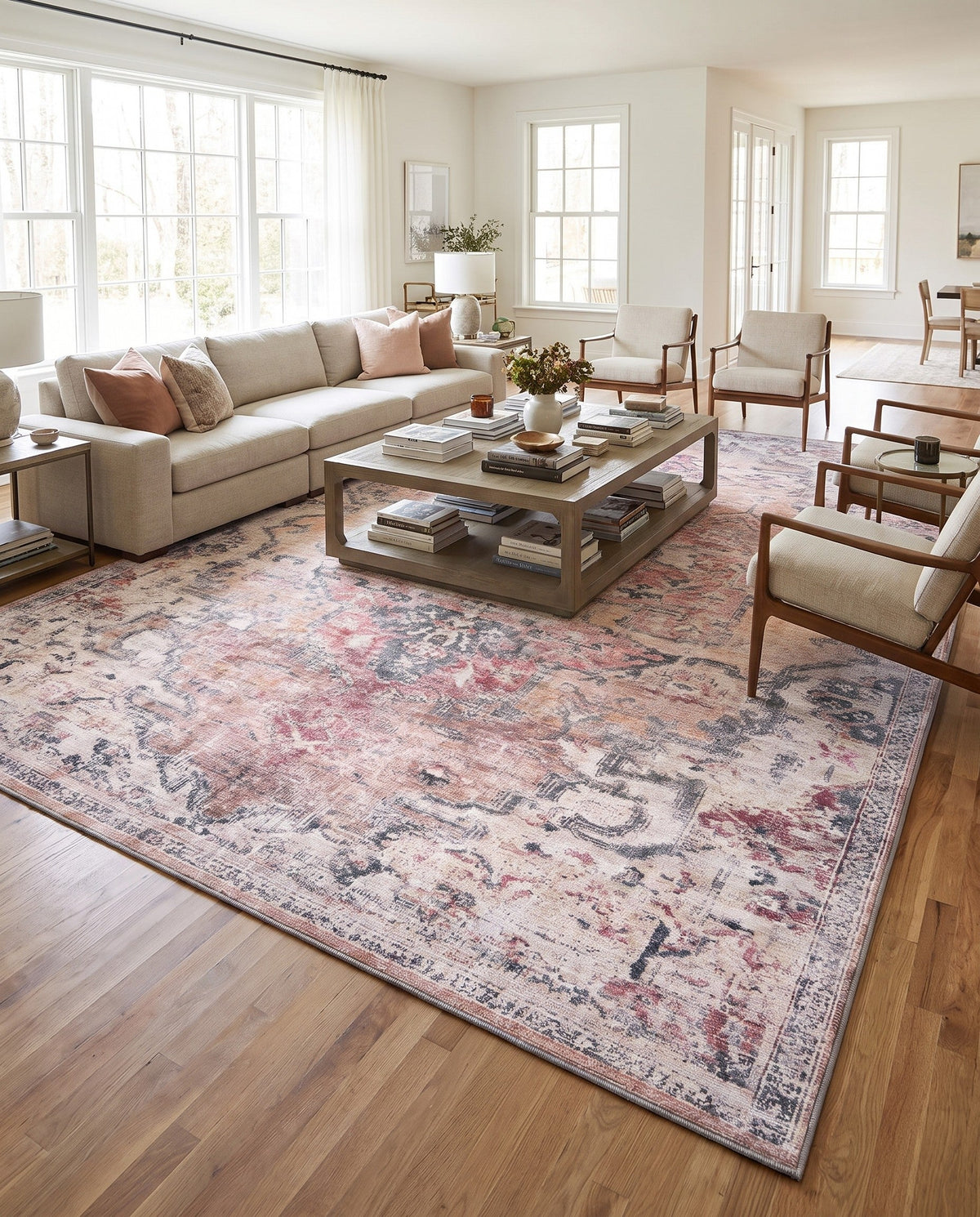 Vintage Memories Collection Area Rug - Echoes Rectangle Beige and Pink  lifestyle 17