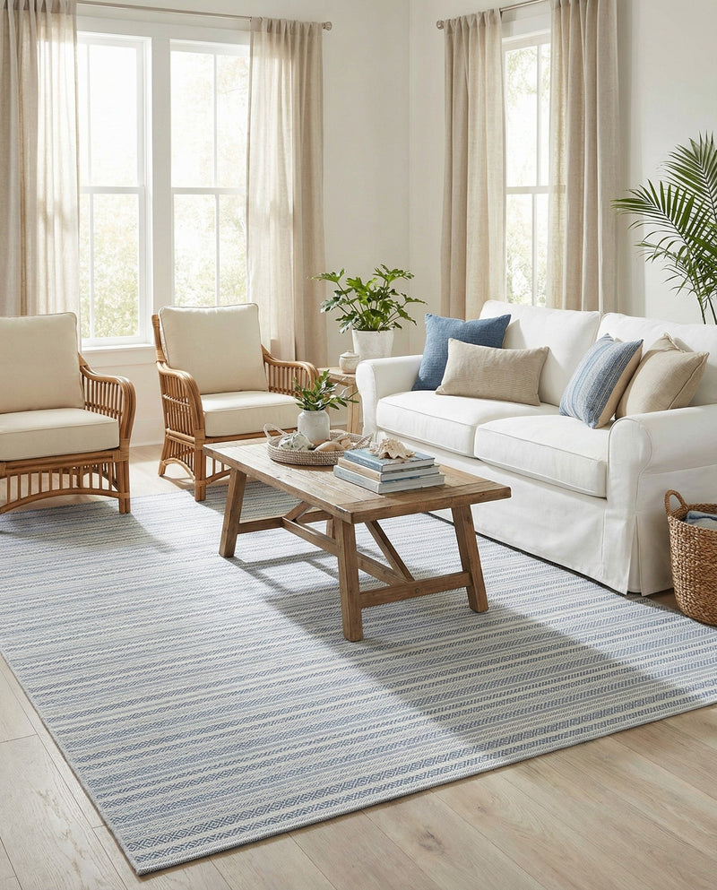 Seaside Stripes Collection Area Rug -  Boardwalk (Teal) Rectangle Teal  lifestyle 9