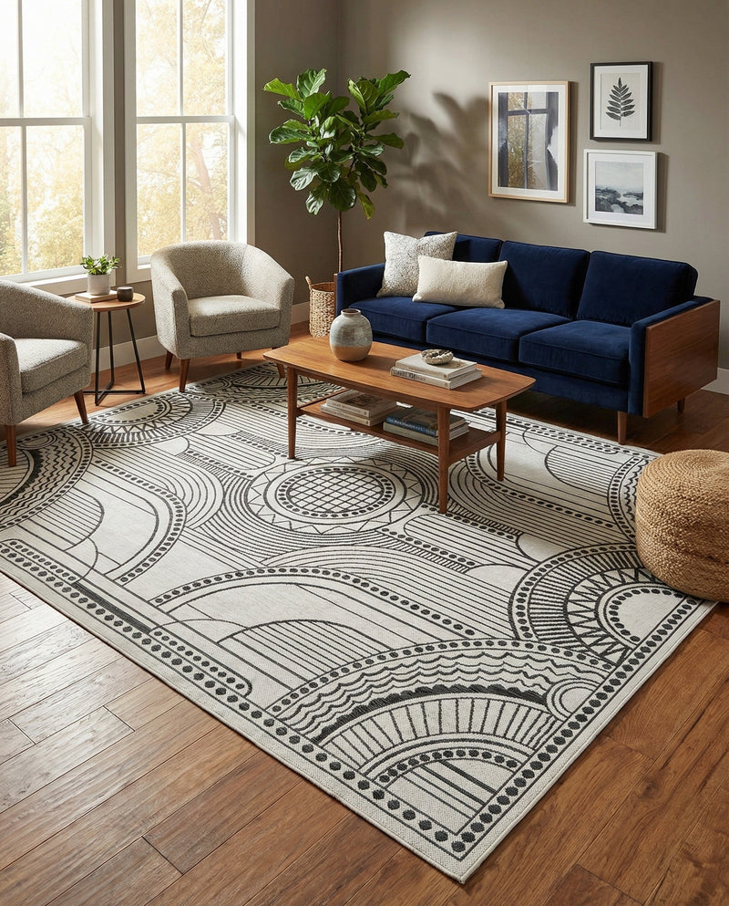 Patio Heritage Collection Area Rug -  Asheville Rectangle White and Black  lifestyle 8