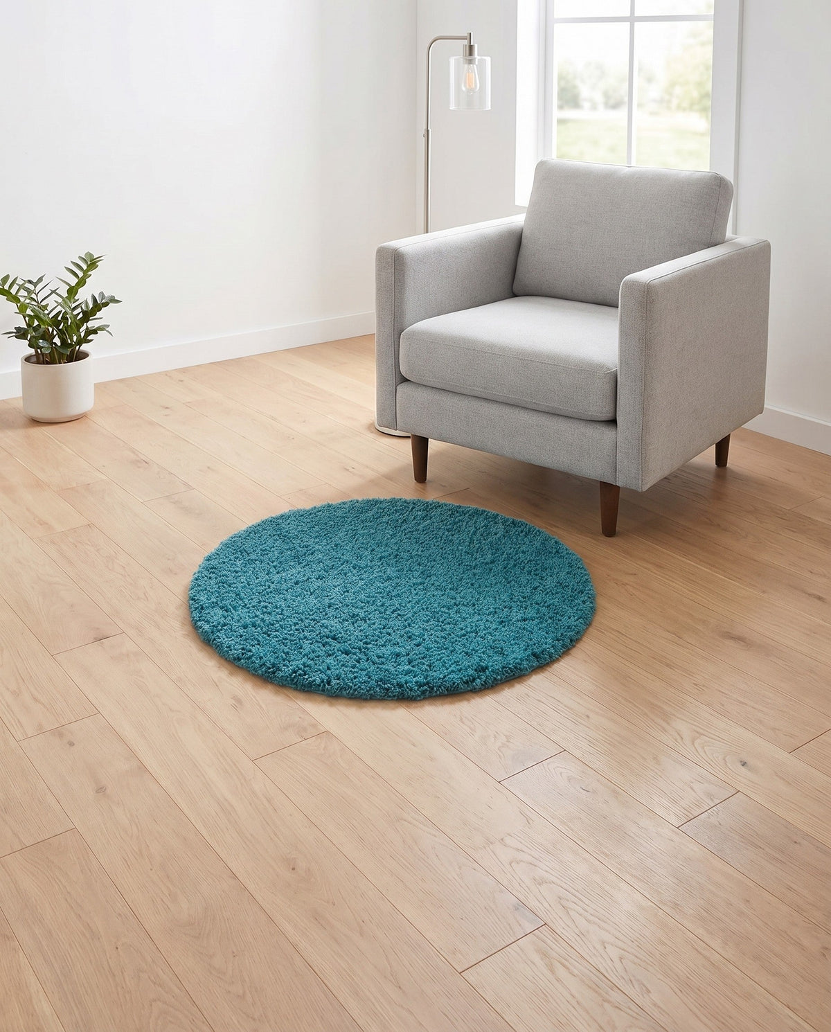 Plush Oasis Collection Area Rug - Serenity (Deep Aqua Blue) Round Deep Aqua Blue  lifestyle 90