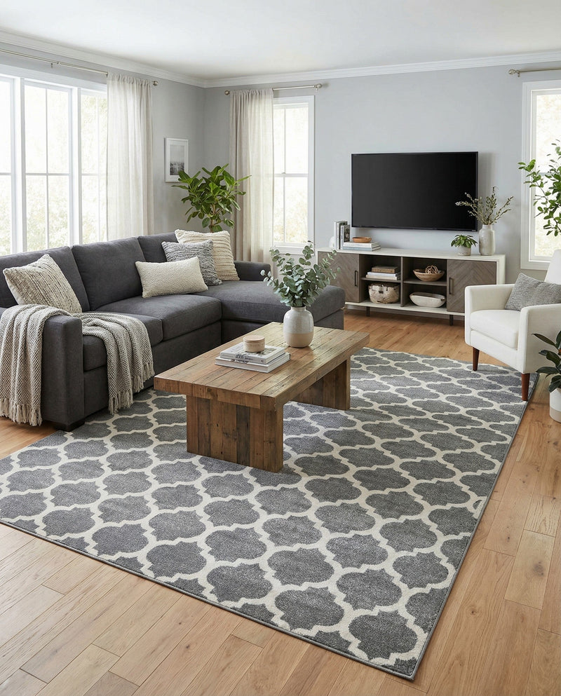 Lattice Gardens Collection Area Rug -  Bloomfield (Dark Gray) Rectangle Dark Gray  lifestyle 7