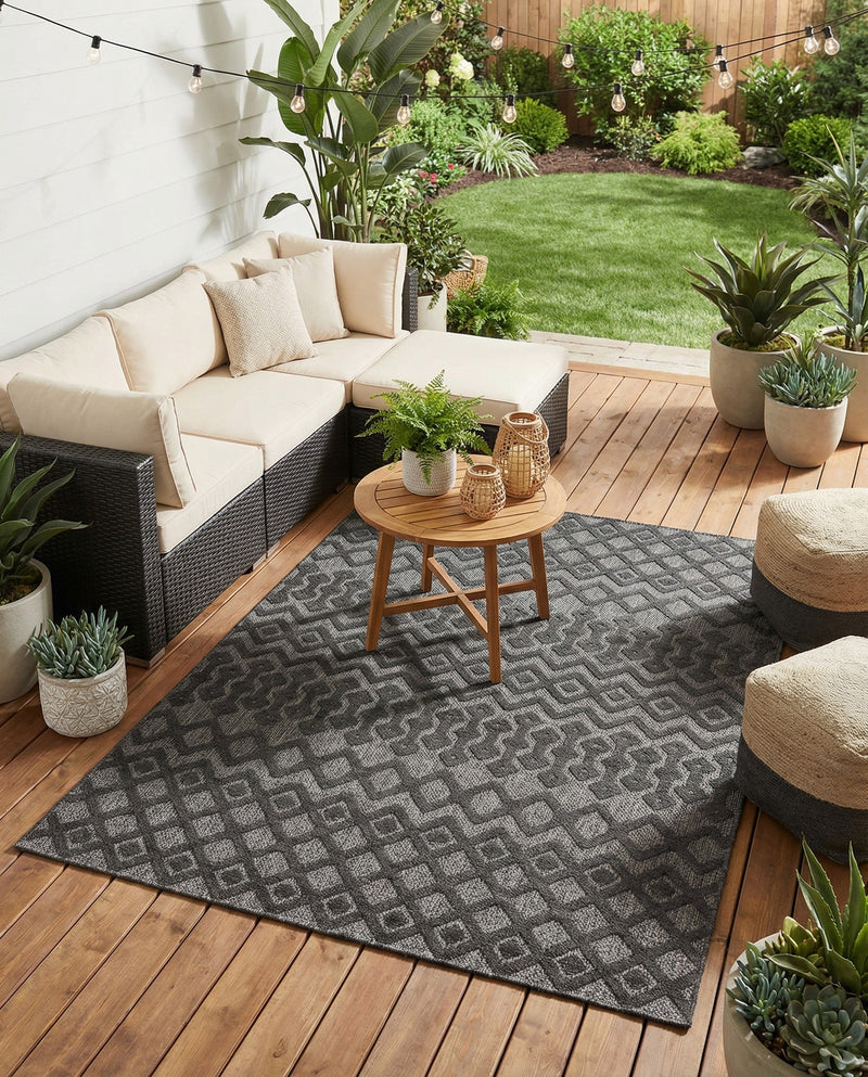 Garden Lattice Charm Collection Area Rug -  Pergola (Charcoal) Rectangle Charcoal  lifestyle 6
