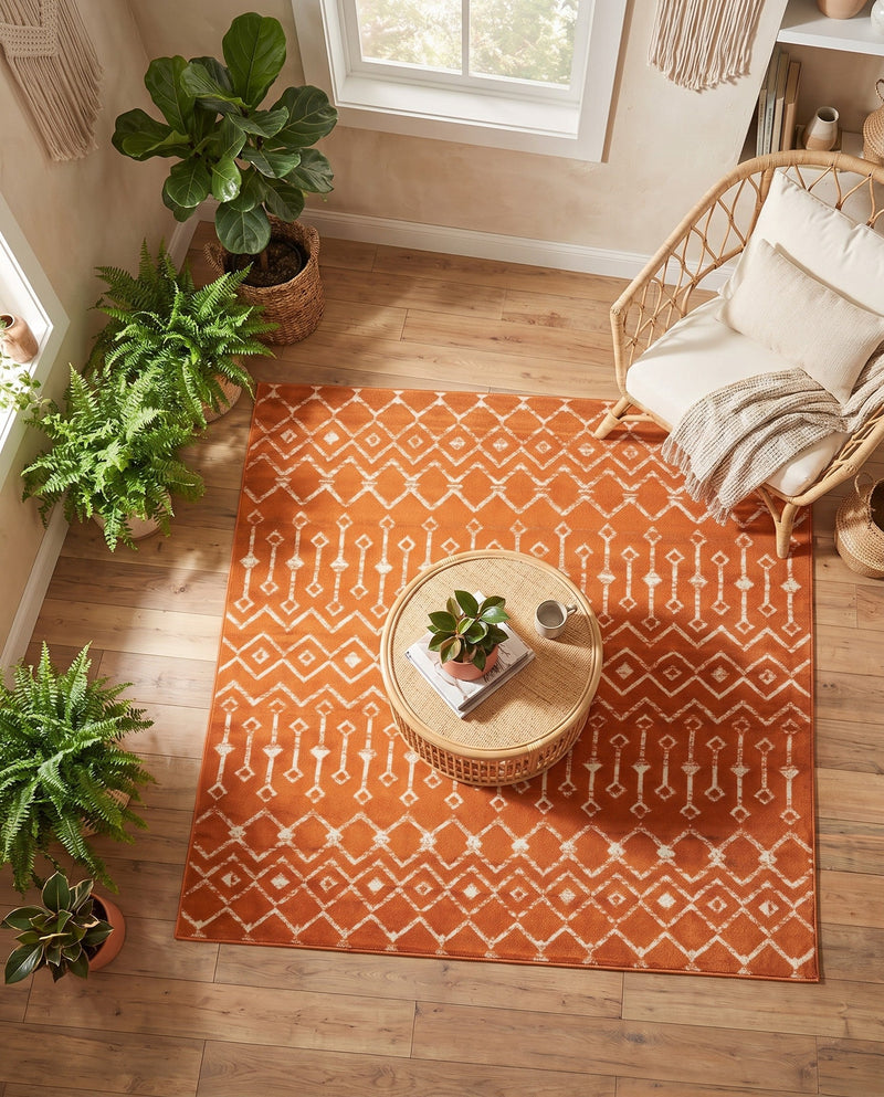 Marrakech Lattice Collection Area Rug - Medina (Orange) Square Orange  lifestyle 61