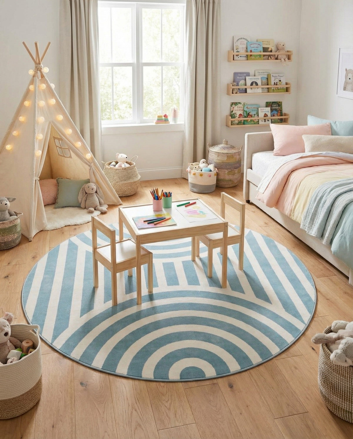 Wonder Tykes Collection Area Rug -  Joydale Round Sky blue  lifestyle 96