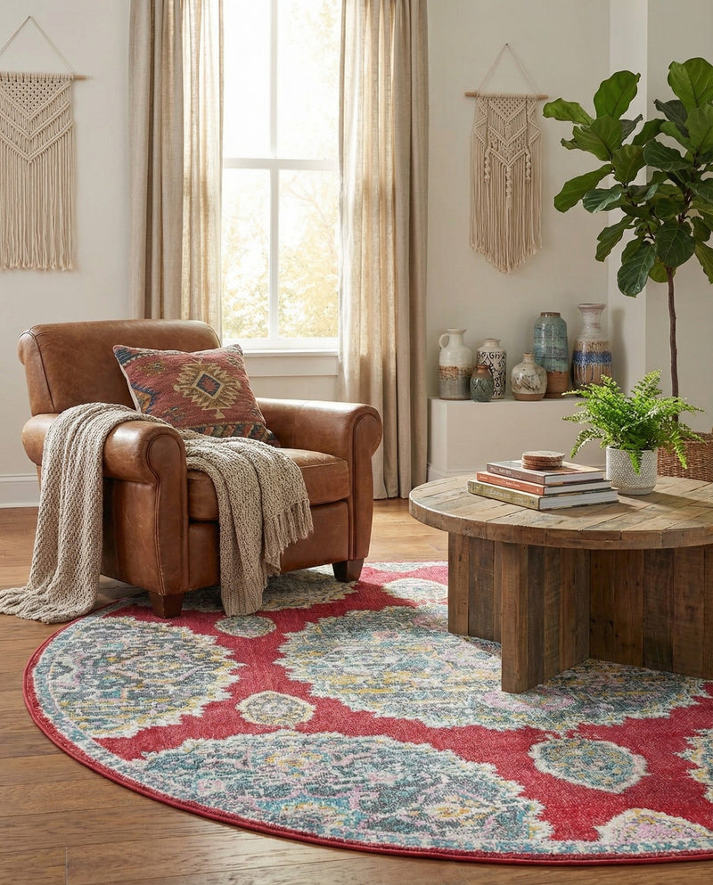 Arcadia Rugs Collection Area Rug -  Atlantis (Red) Round Red  lifestyle 50