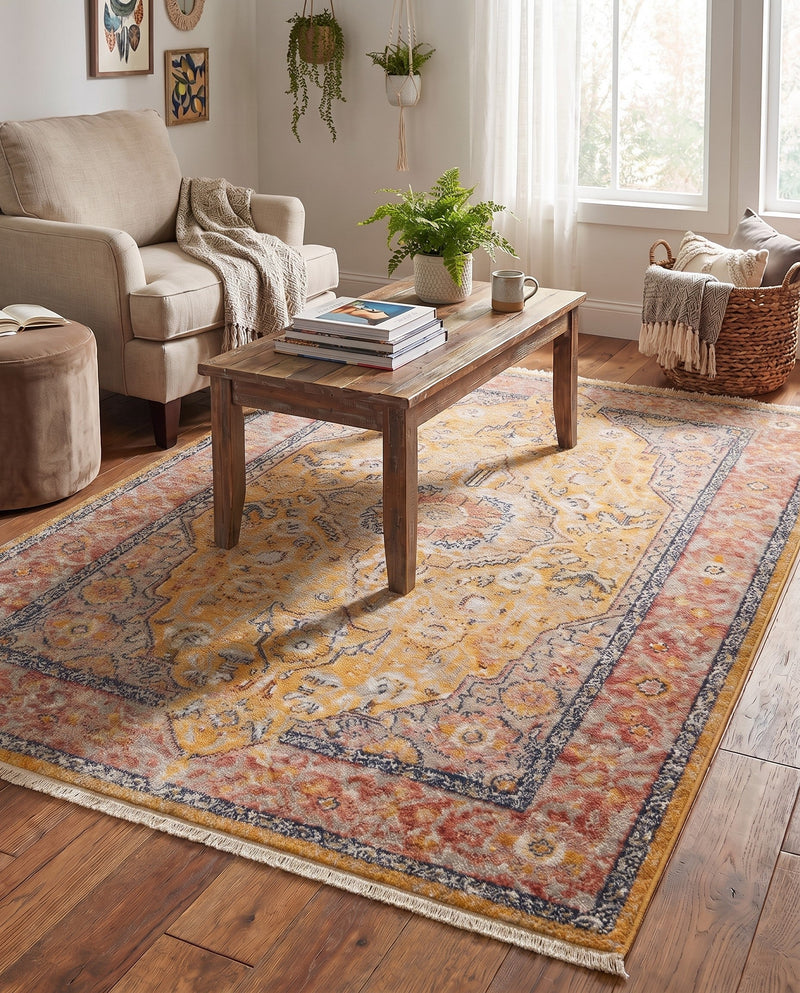 Seville Stripes Collection Area Rug - Cadiz (Yellow) Rectangle Yellow  lifestyle 32