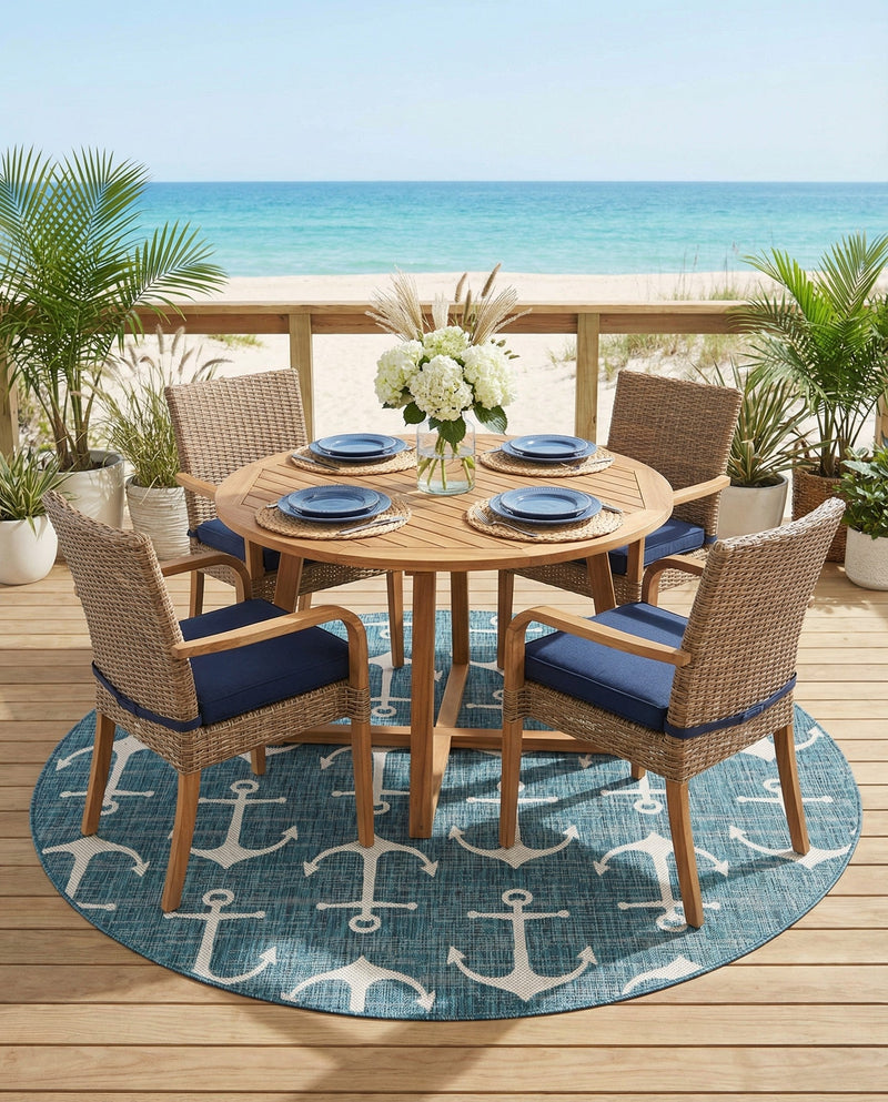 Seaside Haven Rugs Collection Area Rug - Sapphire (Teal) Round Teal  lifestyle 31