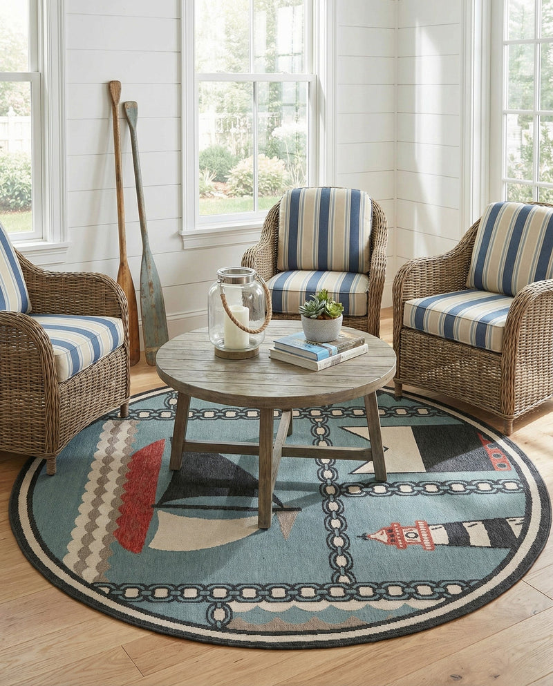 Seaside Haven Rugs Collection Area Rug -  Anchorage Round Blue  lifestyle 75