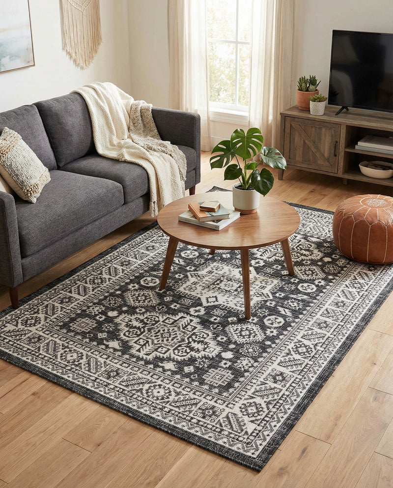 Tribal Terrace Treasures Collection Area Rug -  Incan Isle (Charcoal Gray) Rectangle Charcoal Gray  lifestyle 33