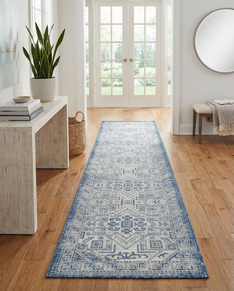 Tribal Terrace Treasures Collection Area Rug - Mayan Marina (Blue) Runner Blue  lifestyle 71