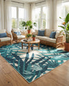 Seaside Blooms Collection Area Rug -  Provence Rectangle Teal blue  lifestyle 16